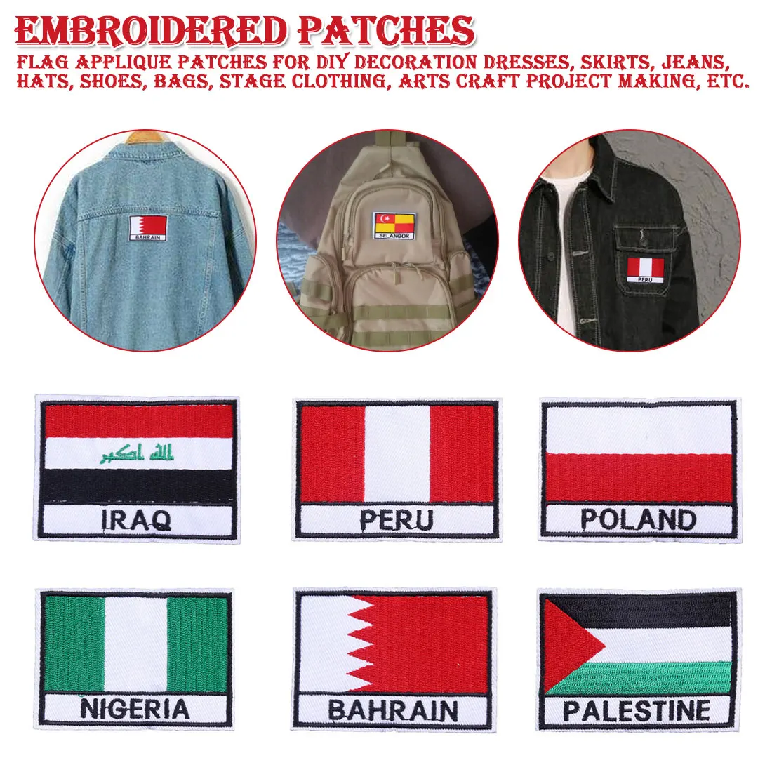 

3D Embroidered Norway Finland Denmark Brazil world country Flag Patch Sew On Clothes Armband Backpack Sticker DIY Applique