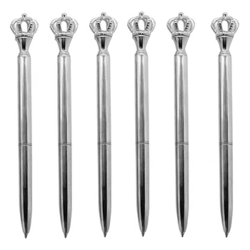 

6 Pieces Fashion Metal Ballpoint Pen Crown Pen Black Refills School Stationery Office Supplies ADHERETOFLY (Silvery)