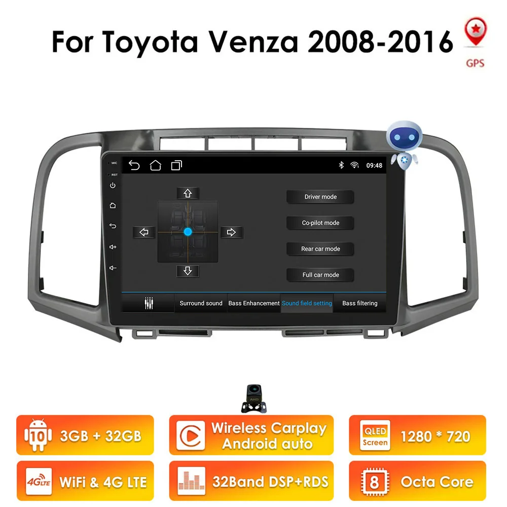 2din android car multimedia player GPS For Toyota Venza 2008 2009 2010 2011 2012 2013 2014 2015 2016 stereo autoradio audio wifi |