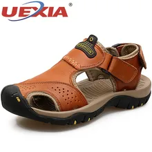 UEXIA Мужская обувь; кожаные мужские сандалии на липучке; прогулочные пляжные сандалии для джентльменов; sandales hommes; модные уличные повседневные кроссовки