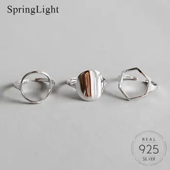 

Springlight Round Hexagonal Geometric Ring Real 925 Sterling Silver Creative Handmade Designer Fine Jewelry Rings for Women Gift