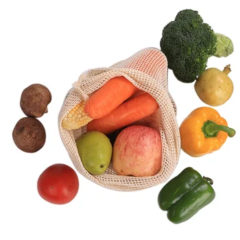 

Cotton Mesh Vegetables Storage Bags for Kitchen Eco-friendly Fruit Organization Bags with Drawstring Reusable Bags