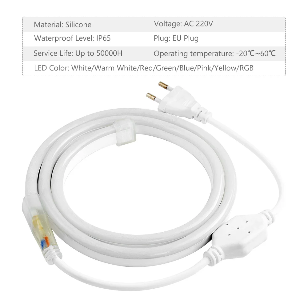 Led Neon Flexible 360 Degree Light Strip AC 220V 120LEDs/m Outdoor Waterproof Strips Lights SMD 2835 Decorative Lighting 8M-1M