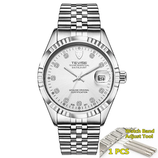 6 full silver Tevise автоматические механические часы, спортивные роскошные Брендовые мужские часы, деловые наручные часы, мужские часы, Relogio Masculino - Цвет: 6 full silver