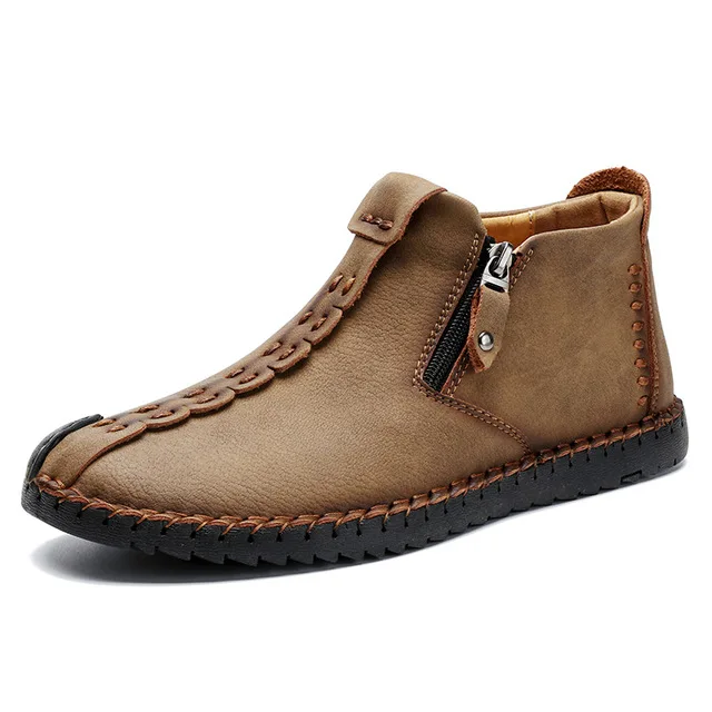 Кожаные мужские ботинки; мужская повседневная обувь; мужские Ботильоны; CC-324 - Цвет: Khaki