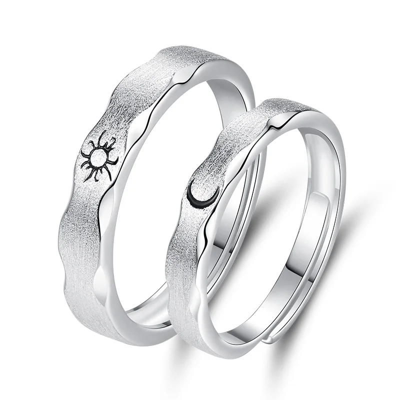 A Pair of Sterling Silver Couple Rings Simple Personality Sun and Moon Opening Ring Valentine's Day Gift | Украшения и