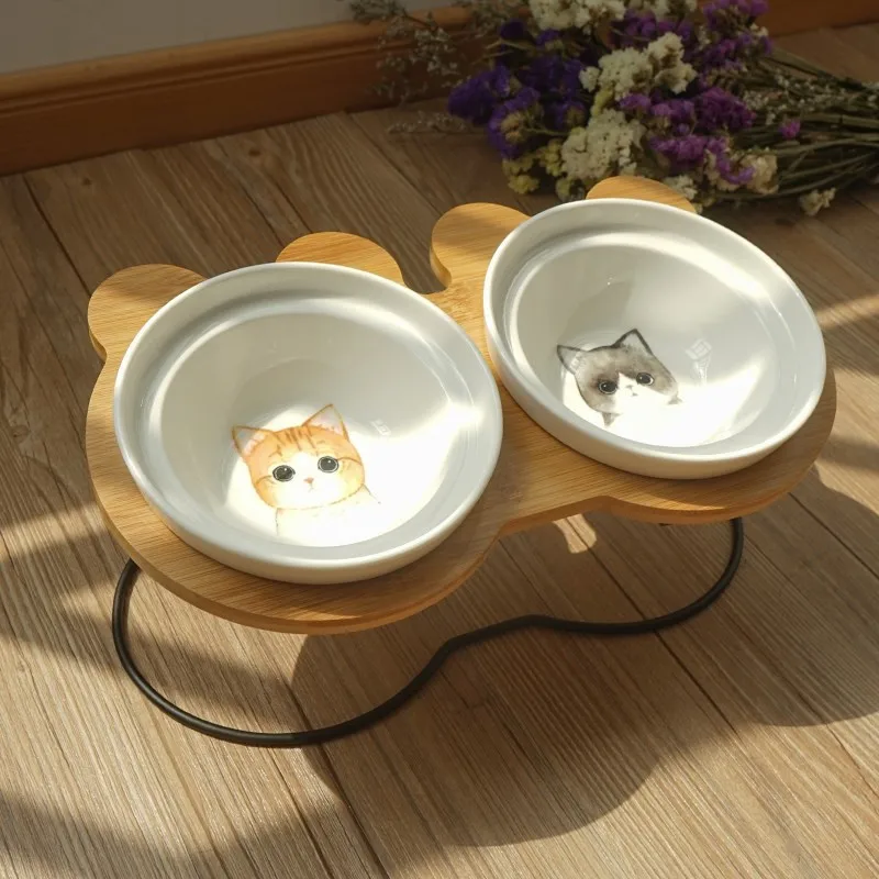 Cena Moda wysokiej klasy miska dla zwierząt różne wzory kreskówkowe półka ze stali nierdzewnej miseczka ceramiczna karmienie i miski do picia dla psa i kota