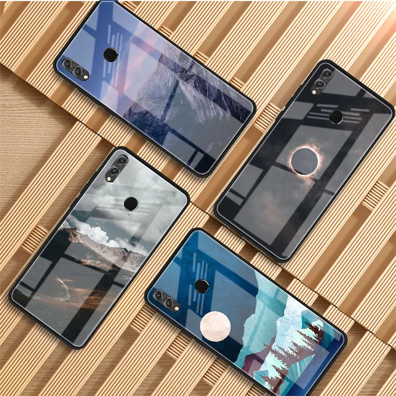Mountain мраморный солнце и луна лес чехол для телефона из закаленного стекла Huawei P20