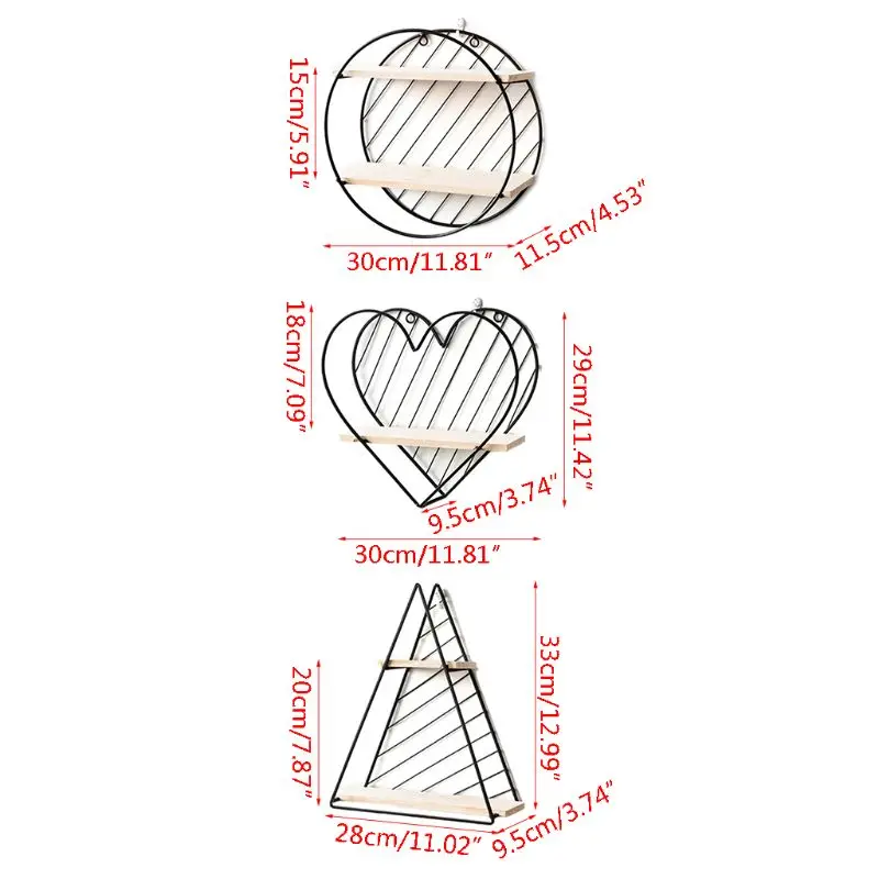 Настенные стеллажи для хранения, Современные Простые геометрические деревянные полки из металлической проволоки, украшения для спальни, гостиной, офиса