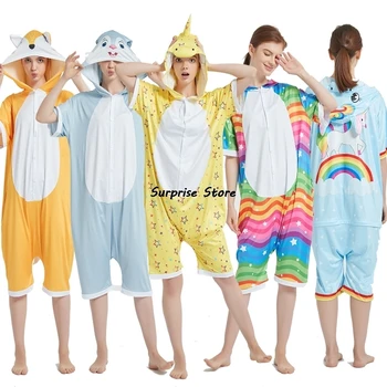 

New Style Mother And Kids One Piece Hoodies Jumpsuits Unisex Woman Unicorn Kigurumi Onesie Shorts Adult Sleepwear