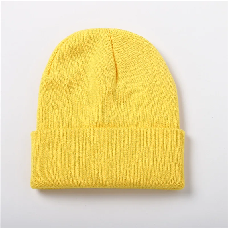 Yellow Новинка, зимние шапки для женщин, вязаные одноцветные милые шапки для девочек, осенние женские шапки, теплые шапки, Женская Повседневная шапка - Цвет: Yellow