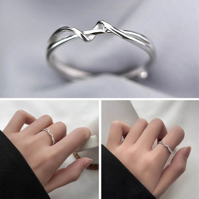 Precio Especial Anillos de plata S925 con líneas geométricas superpuestas, joyería para mujer, joya de anillo abierto de boda kjQlM8MJEgz