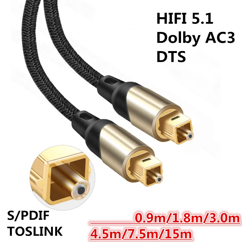 SPDIF Toslink Optical Cable Audio 0.9m 1.8m 3m 4.5m 15m HIFI 5.1 Fiber ...