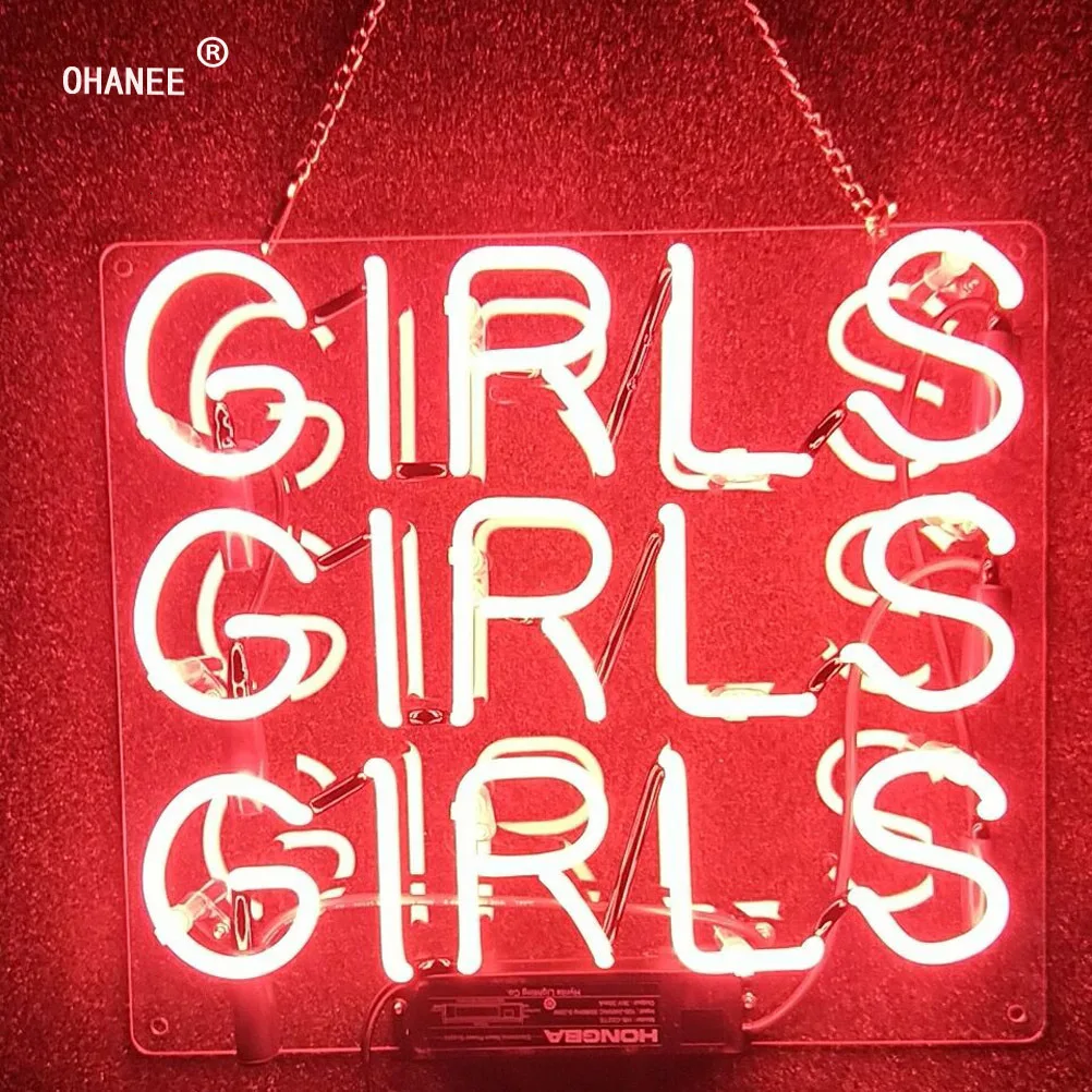 Изготовленный на заказ розовый 3 девушки настоящее неоновое стекло неоновая