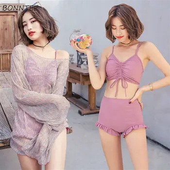 

Bikinis Set Womens Summer Sexy Solid Bow Tie XL Plus Size Swimwear Elegant Split 3-piece Conservative Energetic Trendy Popular