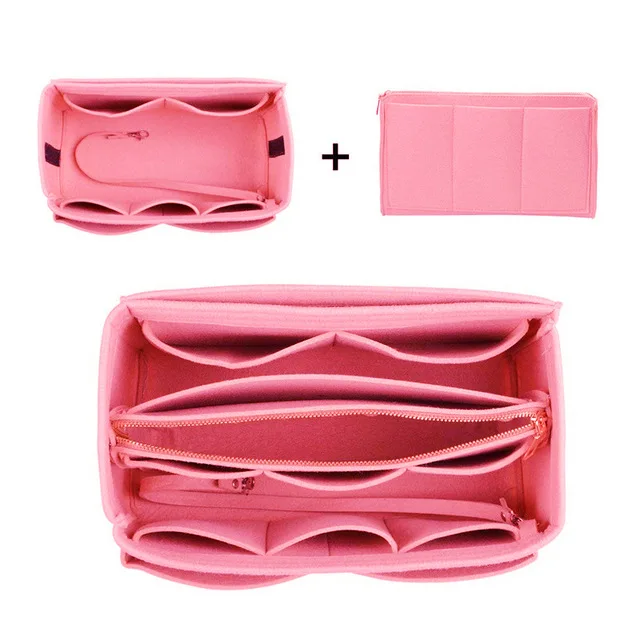 Hot Popular Women's Makeup Organizer Felt Cloth Insert Bag Multi-functional Travel Cosmetic Bag Girl Storage Toiletry Liner Bags Pink