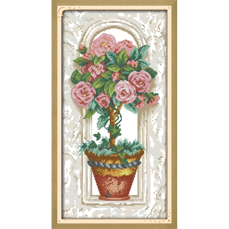 Joy Sunday Roses On The Windowsill Chinese Cross Stitch Kits Ecological Cotton Stamped Printed 14CT 11CT DIY Wedding Decoration | Дом и сад