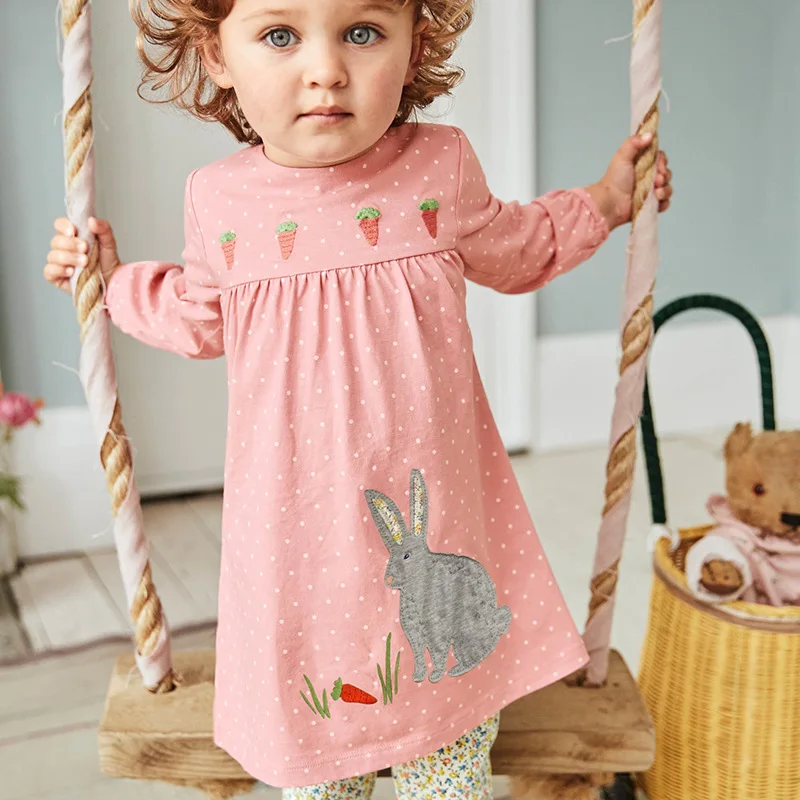 Little maven 2-7Years Детские Дети Девушки Животных Аппликация Платье для Детей Дети Малышей Девушки С Длинным Рукавом Элегантное Платье Осени