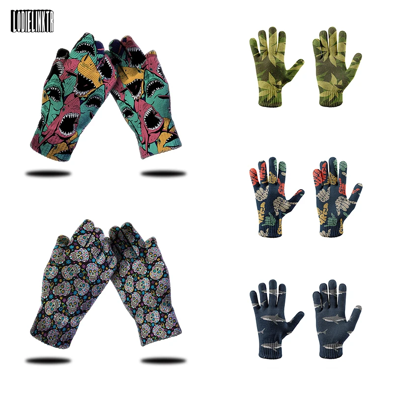 

Забавные вязаные перчатки с черепом акулы осенне-зимние теплые варежки мужские женские сенсорные перчатки для работы в саду лыжные перчатк...