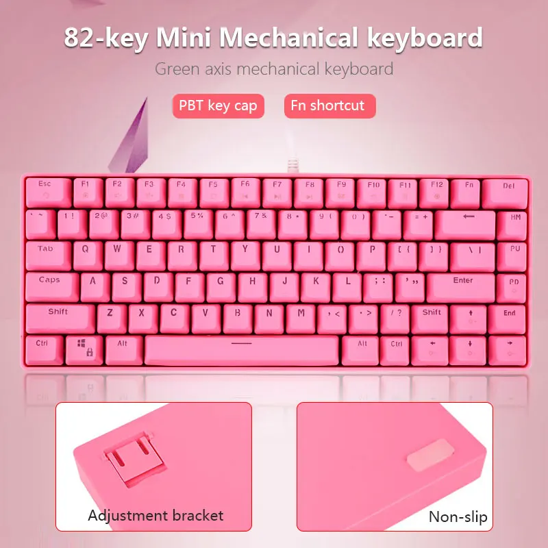 Pink girl series 82 key mini mechanical RGB full color 16.8 million color PBT key cap green axis real mechanical keyboard