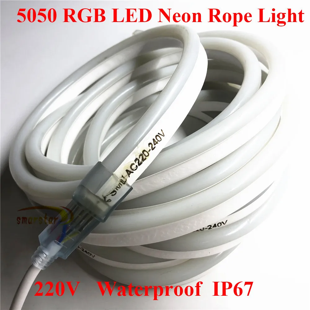 Smarstar 220V 5050 RGB ручной механический контроль Гибкая светодиодная неоновая лента свет праздничные вечерние Кемпинг садовый Водонепроницаемый светодиодный Канатный свет