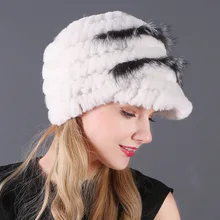 OMIKRON Новая модная женская шапка из натурального меха норки, шапка с лисьим помпоном и кроличьими цветами, стильная теплая Модная зимняя шапка с натуральным мехом для девочек, козырьки