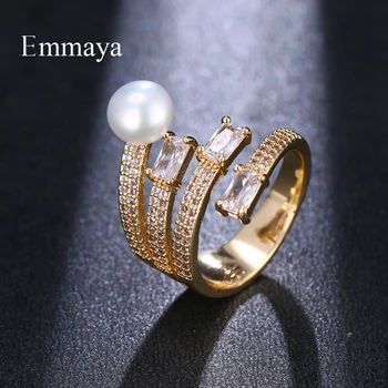 

Emmaya Parallel Arrangement Geometry Zirconia With Pearl Fascinating Ring Adjustable Women And Girls Fashion Dress Up In Wedding