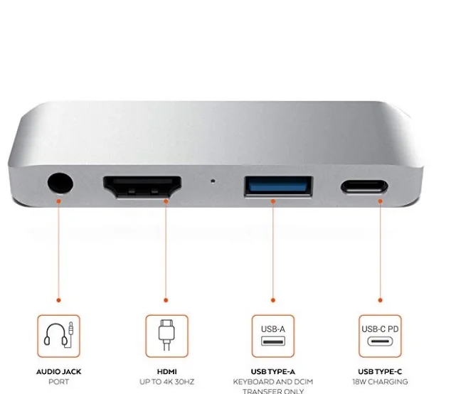 Серебристый Satechi Алюминиевый адаптер type-C Mobile Pro Hub с USB-C зарядка PD 4K HDMI для iPad Pro samsung - Цвет: Серебристый