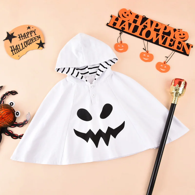 Halloween Costume Kid Baby Boys Girls Clothes Costumes Hooded Cloak White pumpkin print