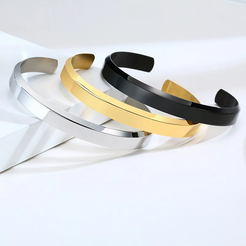 Modyle Custom Bangle for Men Black Gold Silver Color Stainless Steel Cuff Bracelet Personalized Name Jewelry Anniversay Gift