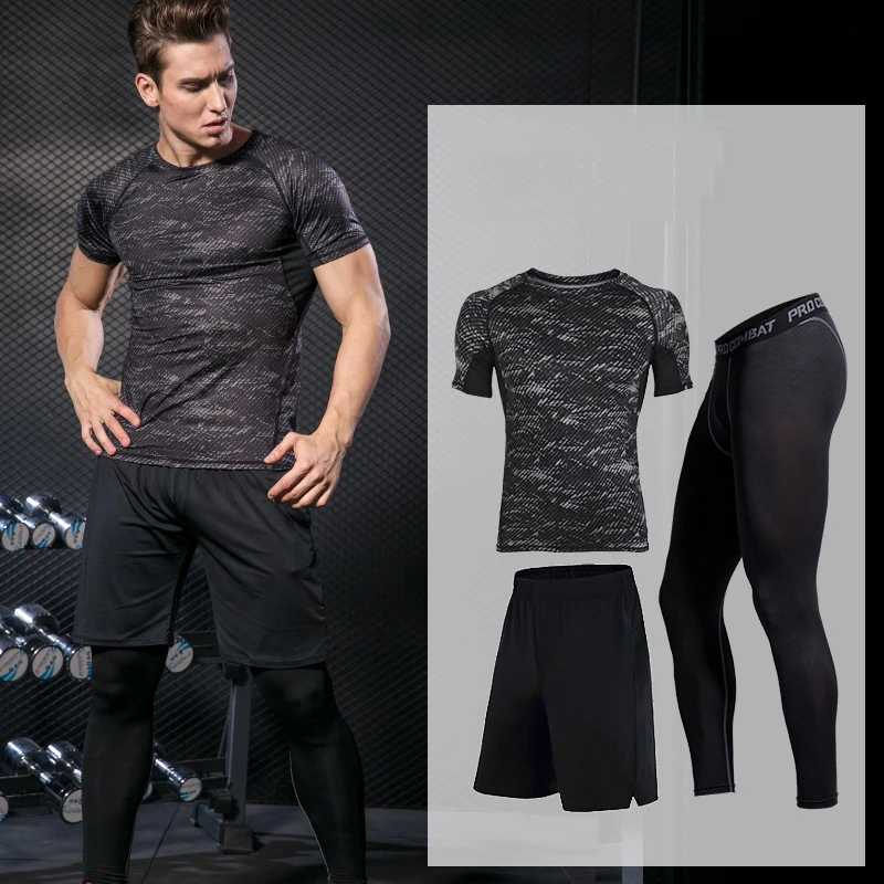 Running Suit-PBK Эластичная компрессионная одежда мужские спортивные костюмы дышащая мужская спортивная одежда штаны для бега тренировки Спорт фитнес набор Толстовка XL - Цвет: Running Suit-PBK