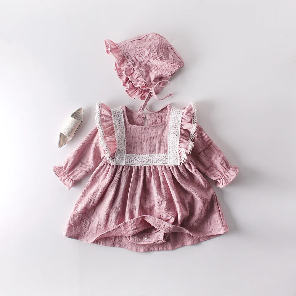 Одежда для новорожденных девочек; Детский комбинезон; модное платье принцессы с длинными рукавами; хлопковый комбинезон с кукольным воротником