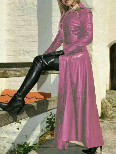 Женское длинное пальто из искусственной кожи байкерская куртка