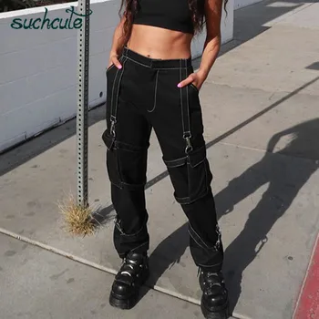 

SUCHCUTE cargo pants for women Baggy wide leg trousers hip hop Streetwear aesthetic pants high waist korean style Female Joggers
