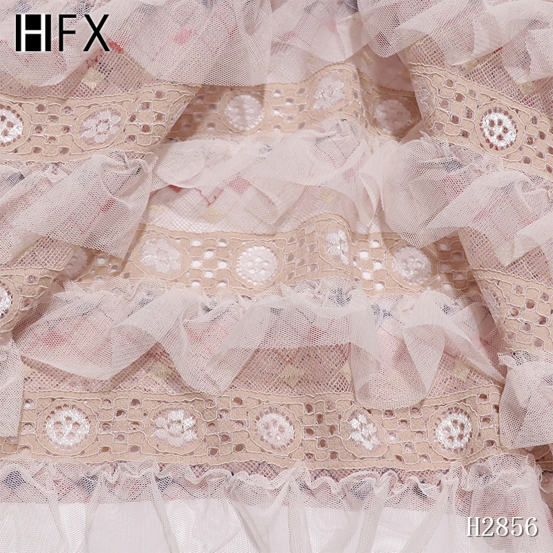 HFX 5 ярдов Горячая Сила синий шифон тюль кружева ткань шитье рябь аппликация Французский кружево для свадебных платьев в африканском стиле для многослойного платья H2856