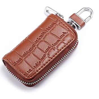 

Genuine Leather Zipper Key Wallet Organizer Crocodile Embossed Car Key Bag Men Business Affairs Car Remote Control Pocket