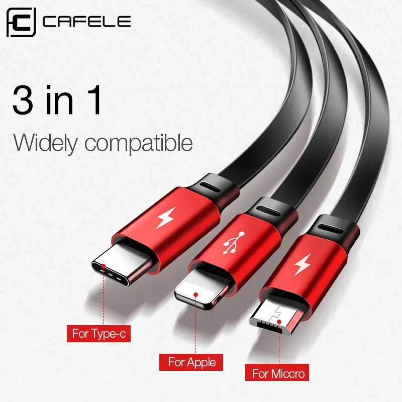 Cafele 3 в 1 Магнитный usb кабель для зарядки для ios type-C Micro 100 см для iphone 8 Plus кабель для мобильного телефона 3A провод для быстрой зарядки
