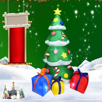 

Christmas Inflatable Christmas Tree Santa Claus Decor With Multicolor Gift Boxes Garden Holiday Yard LED Lights Decoration