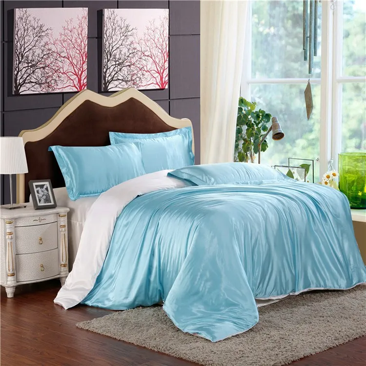 

HOT! 100% pure satin silk bedding set,Home Textile Full/Queen/King size bed sheet,bedclothes,duvet cover flat sheet pillowcases