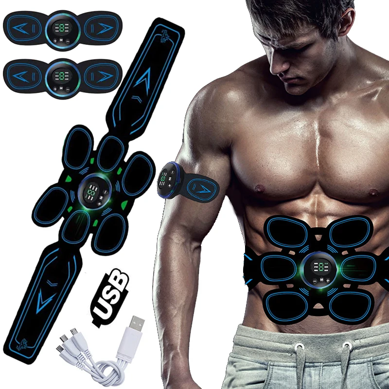 EMS Abdominal Muscle Trainer USB Rechargeable Electric Weight Loss Stickers 