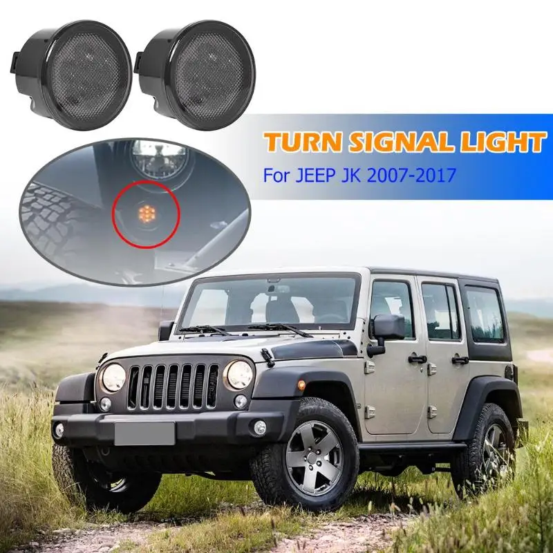 1 Pair Front LED Turn Signal Lights Fender Side Lamps Smoke Lens for Jeep
