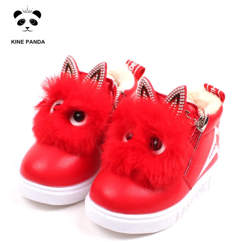 Коров панды; теплые ботинки для девушек детская зимняя обувь для одежда для малышей обувь для девочки с плюшевой подкладкой с мультипликационным принтом с дизайном в виде костюма кролика От 1 до 5 лет