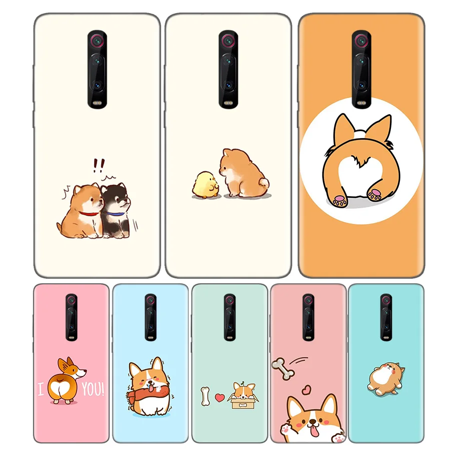 

Black Soft Silicone Bag Cover Case for Xiaomi Mi 9T CC9 Redmi 4 4X 5 6 6A 7 7A Note Plus K20 Pro F1 Tampa Fall Cute Corgi cartoo