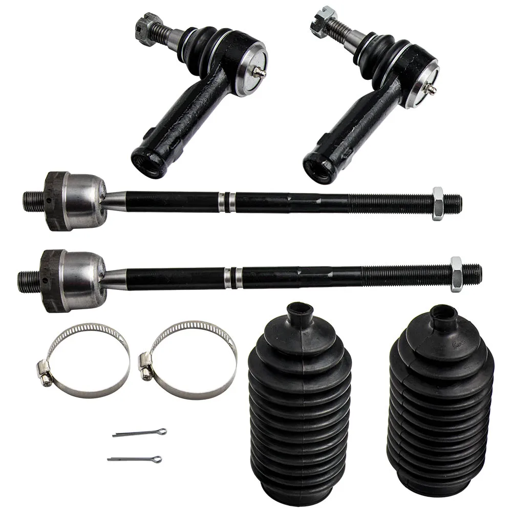 Rack and Pinion Bellow Boot PartsW 6 Pieces Steering Kit 2 Inner & 2 Outer Tie Rod Ends 