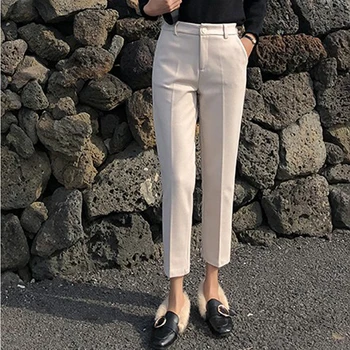 

LYJMTDBK Elegant ladies office suit pants autumn winter thick high waist women's trousers 2019 new women straight casual pants