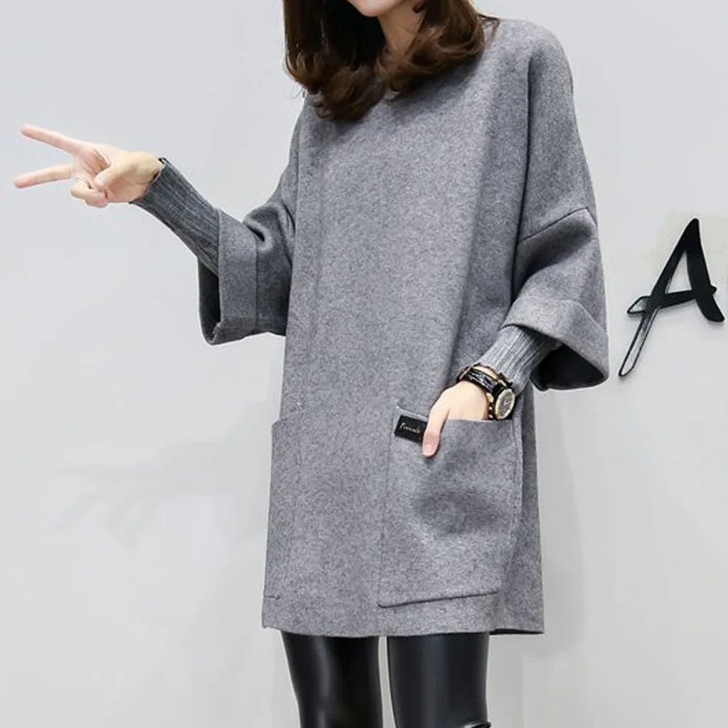 Женское платье с длинным рукавом SAGACE однотонное повседневное мини круглым