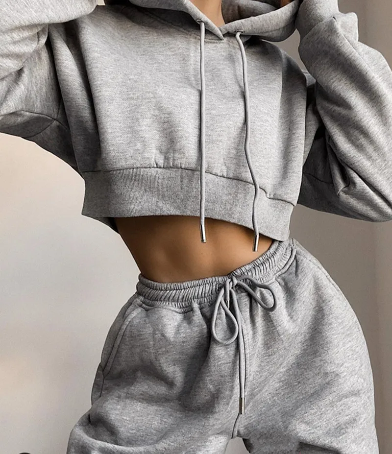 white pant suit set Autumn Winter Women's tracksuit Solid Hoodie Sweatshirt Two Piece Woman Set Crop Top and Pants Sport Jogger Suit Female Clothing dressy pant suits Suits & Blazers