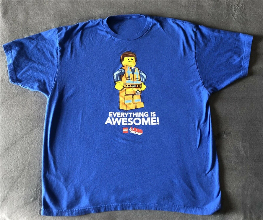 Lego Everything Is Awesome Lego Movie 2014 Short Sleeve T-Shirt Blue Size 2Xl Trendy Streetwear Tee Shirt