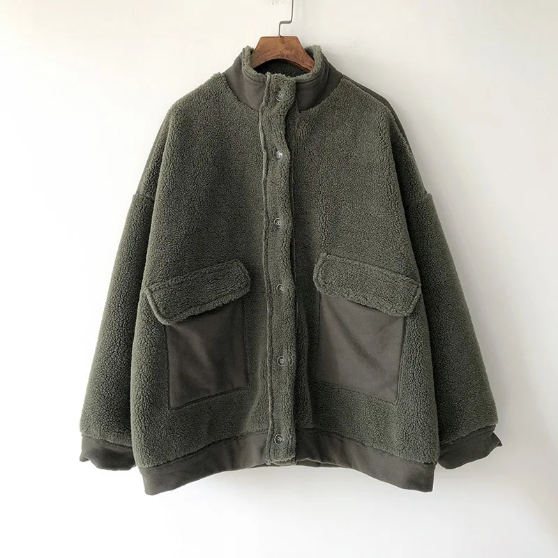 ArmyGreen Женское плотное зимнее пальто со стоячим воротником, Женская куртка, пальто, Свободное пальто из овечьей шерсти, верхняя одежда для женщин, Casaco Feminino Parkas - Цвет: ArmyGreen