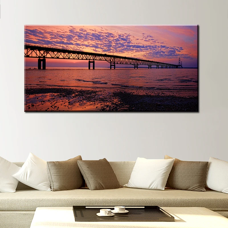 60x120cm-красивый мост на закате Картина пейзажа печать водонепроницаемом холсте